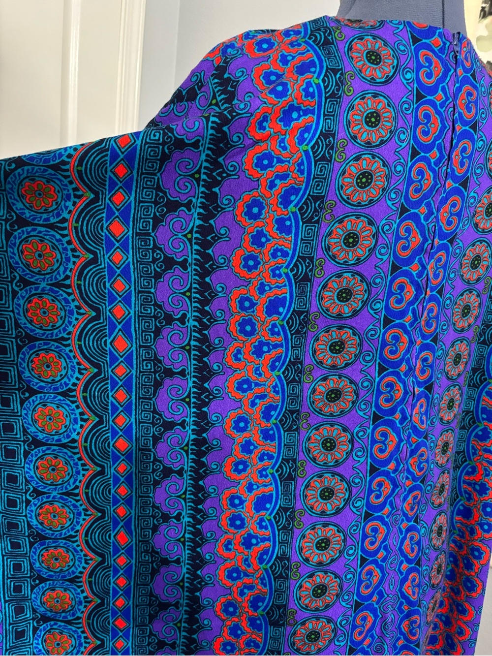 Vintage Psychedelic Neon Caftan V-Neck Maxi Dress - Picture 6 of 9
